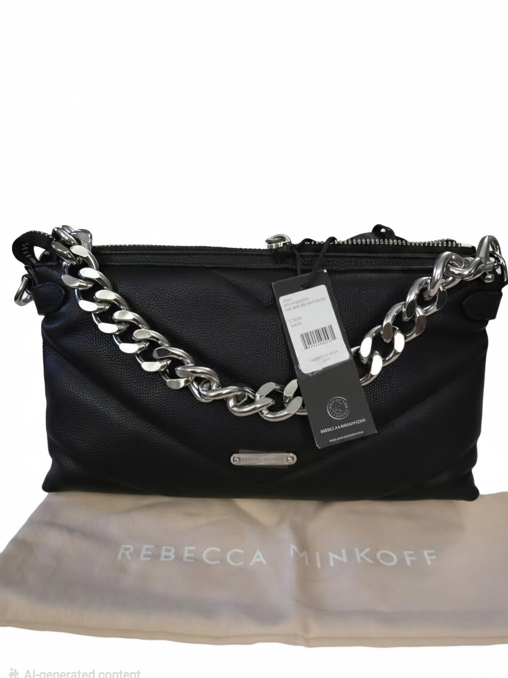 NWT Rebecca Minkoff Black Pebble Leather Shoulder Bag with Silver Chain